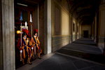 Swiss Guard go to the Apostolic Palace for an audience between Pope Francis and the President of Peru.