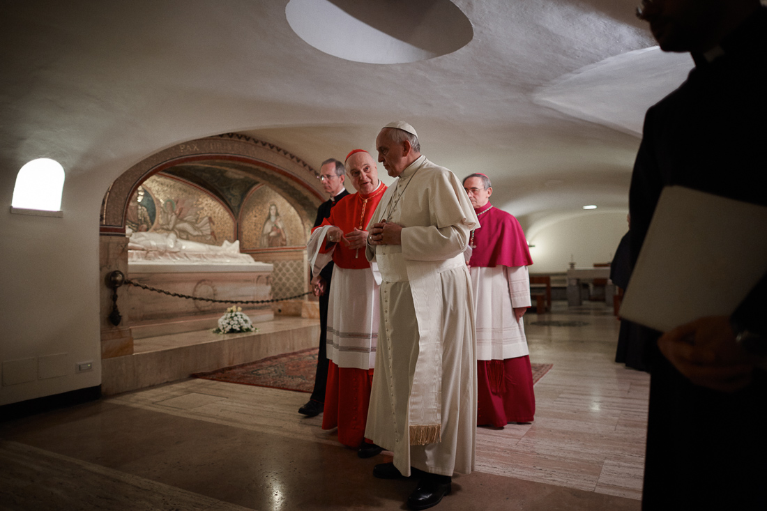 Pope Francis visits St. Peter's Tomb and the crypt beneath the altar of St. Peter's Basilica, which holds the tombs of numerous popes as well, the day after All Saint's Day.