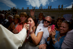 Pilgrims rejoice at meeting Pope Francis during a general audience in Vatican City.