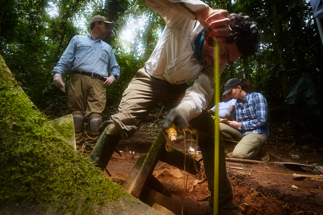 Archeologists begin removing artifacts from the cache site in the Mosquitia jungle in Honduras.