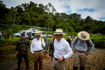 Honduras President Juan Orlando Hernández visits the archeological site being excavated in the Mosquitia jungle.