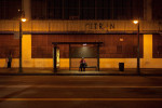 Night shift worker, Line 4 bus stop (open 24h), downtown Los Angeles.