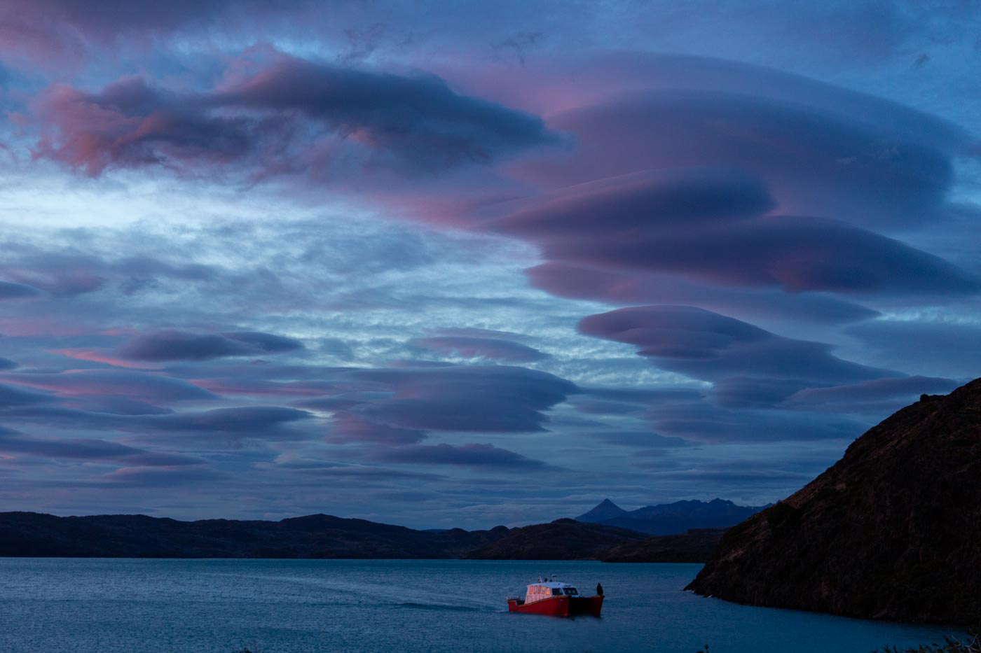 Early morning ferry, Torres del Paine, Chile.