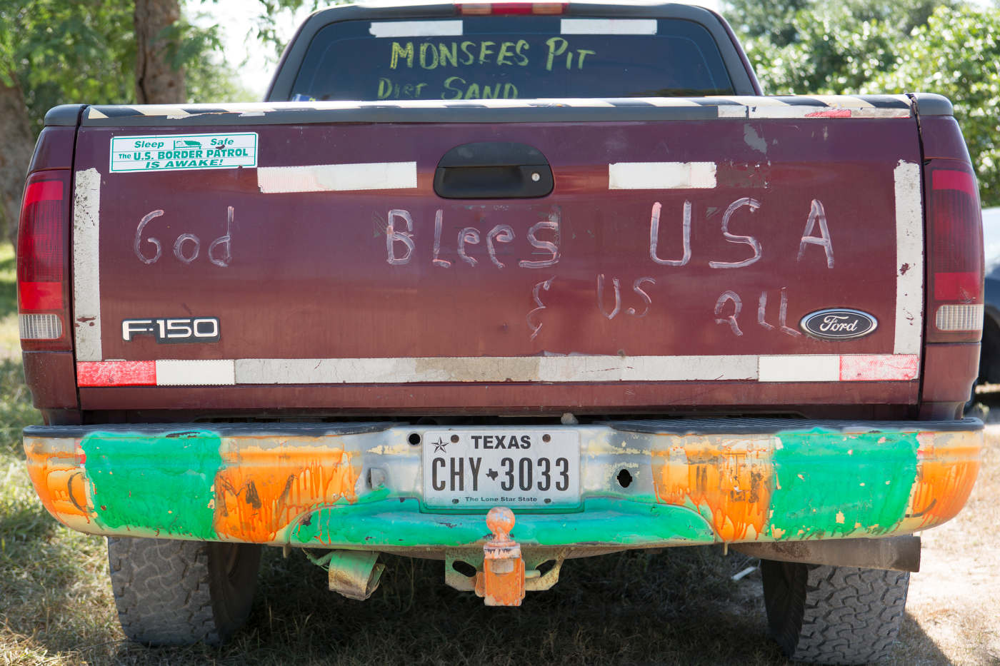 The pick-up of Rusty Monsees, an anti-immigration activist whose land is cut in half by the border wall.