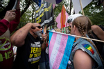 Atlanta, GA, Oct. 12, 2019 -- Religious protestors yell insults as members of Georgia's transgender and non-binary community march for transgender rights through the city's Midtown district. The march is part of Atlanta's Gay Pride Festival. (AP Photo/Robin Rayne)
