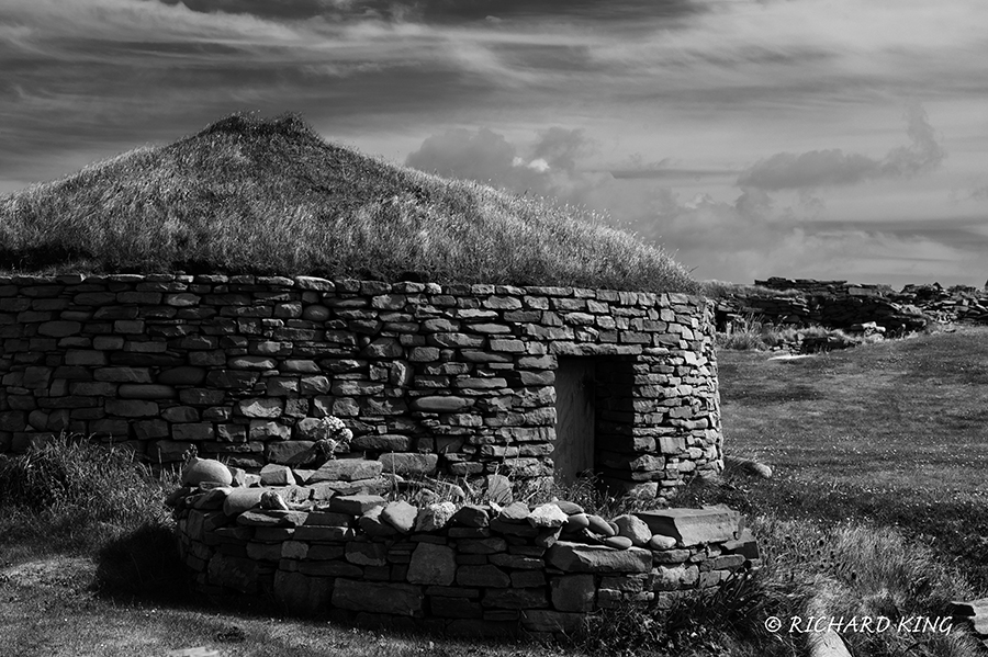 Black and Whute photograph of an ancirnt  circular granary on Mainland Shetland