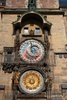 Colour photograph ot the Astronomical Clock on the wall of the Old Town Hall in the Old Town Square in Prague, capital of the Czech Republic