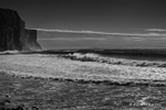 Black and White photograph of the North Sea waves and the cliffs of Hoy