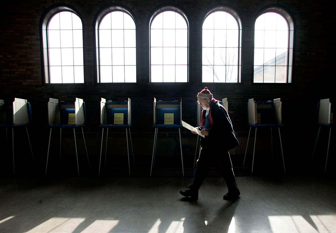 John Sternkopf of Milwaukee, Wis. double checks his ballot after voting at the South Shore Park Pavilion.