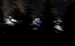 ZHANGJIAKOU, CHINA - FEBRUARY 09: Athletes compete during Nordic Combined Individual Gundersen Normal Hill/10km, Cross-Country Round at The National Cross-Country Skiing Centre on February 09, 2022 in Zhangjiakou, China.  