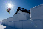 ZHANGJIAKOU, CHINA - FEBRUARY 04: A athlete of Team Japan performs a trick during the Snowboard Slopestyle Training session ahead of the Beijing 2022 Winter Olympic Games at the Genting Snow Park on February 04, 2022 in Zhangjiakou, China.  