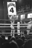 A view from the lower seats as a ring card girl holds up a round 4 card during Fight Night at the Blue Horizon on May 26, 1996 in Philadelphia