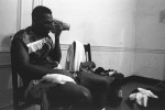 Antoine Byrd ices his swollen face in his dressing room after loosing a 12 round decision to Joe Kiwanuka during Fight Night at the Blue Horizon on April 29, 1997 in Philadelphia, Pennsylvania