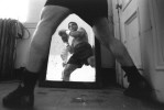 James Salava warms up in front of a mirror prior to a bout during Fight Night at the Blue Horizon on April 29, 1997 in Philadelphia, Pennsylvania