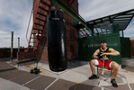 Amateur Boxer and New York City Firefighter Jonathan Velasquez trains on the rooftop of his building on May 02, 2020 in the neighborhood of Jackson Heights in the Borough of Queens, New York.  Local Amateur Boxers have continued To train as best they can during coronavirus COVID-19 Pandemic.  The World Health Organization declared coronavirus (COVID-19) a global pandemic on March 11th. 