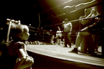 2 Apr 1998:  General view of a baby watching the action during the Toughman Contest in Kalamazoo, Michigan.