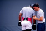 Michael Moorer trains with Teddy Atlas on March 25, 1994 in Palm Springs, California. 