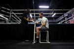 Caleb Plant has his hands wrapped and taped by cut man Don House during a training session on October 08, 2021 in Las Vegas, Nevada.  Plant will be fighting Canelo Alvarez on November 6th for Alvarez's WBC, WBO and WBA super middleweight titles, and Plant's IBF super middleweight title. 