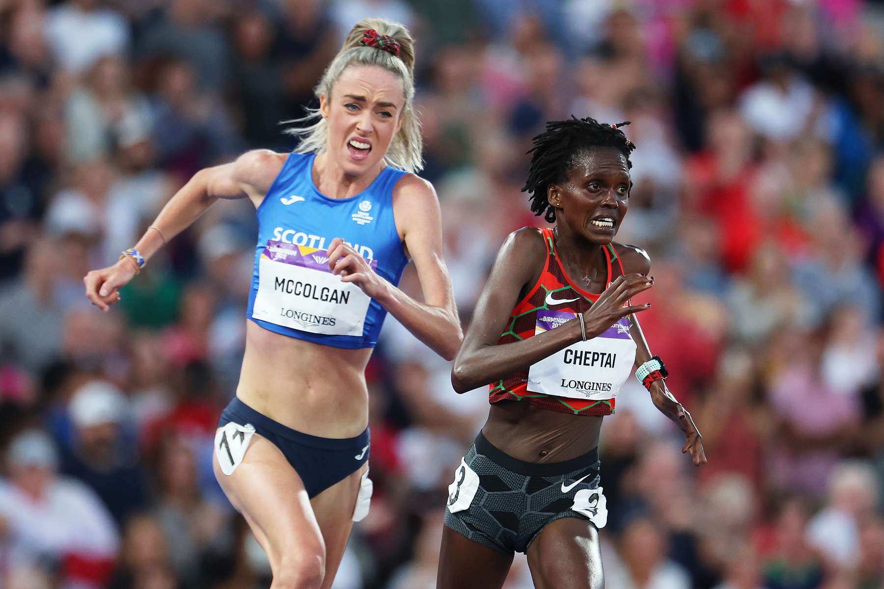 Eilish McColgan of Team Scotland and Irine Chepet Cheptai of Team Kenya compete during the Women's 10,000m Final on day six of the Birmingham 2022 Commonwealth Games at Alexander Stadium on August 03, 2022 in Birmingham, England. 