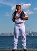 Kelsie Whitmore #3 of the Staten Island Ferryhawks poses for a photo in front of the New York Skyline on July 09, 2022 in Staten Island, New York.  Whitmore was the first woman to appear in the starting lineup in an Atlantic League game.  Her debut in the Atlantic League was a pinch runner on April 22, and became the first woman to start an Atlantic League game on May 1,  playing as a left fielder.  On May 4, she became the first woman to pitch in an Atlantic League game. 