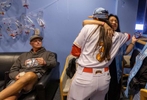 Kelsie Whitmore #3 of the Staten Island Ferryhawks is greeted in a suite by her Mother Mirasol and Father Scott after her game against the Long Island Ducks.  She hit a single in the fourth inning against Chris Cepeda #34 of the Long Island Ducks at Richmond County Bank Ball Park on September 03, 2022 in the Staten Island Borough of New York New York. She is the first woman to record a hit in association with Major League Baseball.  Whitmore was the first woman to appear in the starting lineup in an Atlantic League game. Her debut in the Atlantic League was a pinch runner on April 22, and became the first woman to start an Atlantic League game on May 1, playing as a left fielder. On May 4, she became the first woman to pitch in an Atlantic League game.  