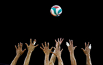 A general view of hands reaching for the ball during the Men's Volleyball finals at the Pan Am Games on July 26, 2015 in Toronto, Canada.  