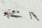 Henrik Harlaut of Sweden falls while competing in the Freestyle Skiing Men's Ski Slopestyle Qualification during day six of the Sochi 2014 Winter Olympics at Rosa Khutor Extreme Park on February 13, 2014 in Sochi, Russia.