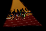 Competitors run the 10,000 meter final during Day 10 of the XVI Pan American Games at Telcel Athletics Stadium on October 24, 2011 in Guadalajara, Mexico.