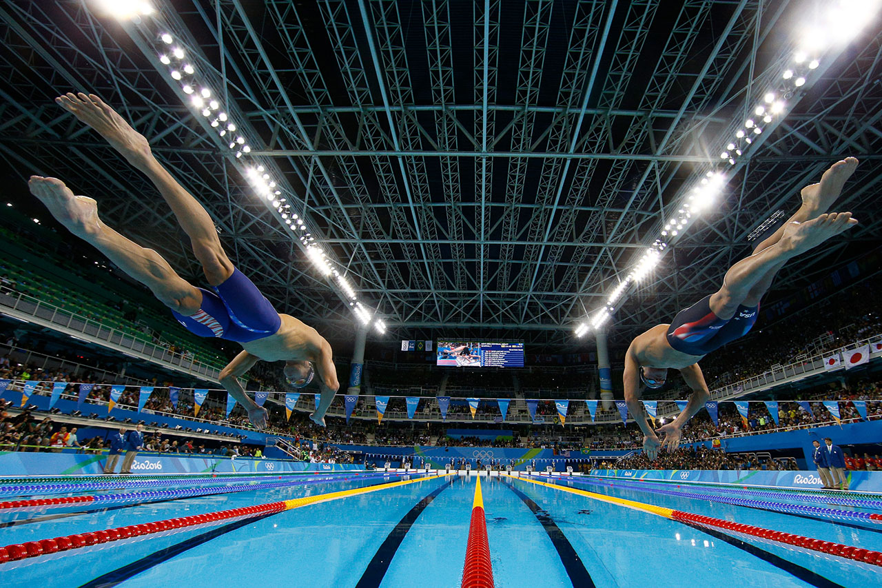 L-R) Michael Phelps and Ryan Lochte of the United States compete in the second Semifinal of the Men's 200m Individual Medley on Day 5 of the Rio 2016 Olympic Games at the Olympic Aquatics Stadium on August 10, 2016 in Rio de Janeiro, Brazil. 