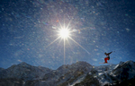 A rider practices during training for Ski Slopestyle at the Extreme Park at Rosa Khutor Mountain ahead of the Sochi 2014 Winter Olympics on February 3, 2014 in Sochi, Russia.  