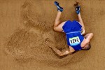 Victor Covalenco of Moldova crash lands during the Men's Decathlon Long Jump Final held at the National Stadium during Day 13 of the Beijing 2008 Olympic Games on August 21, 2008 in Beijing, China. 