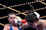 Tania Alvarez punches Skye Nicolson during their WBC featherweight eliminator fight  at The Hulu Theater at Madison Square Garden on February 04, 2023 in New York City. 