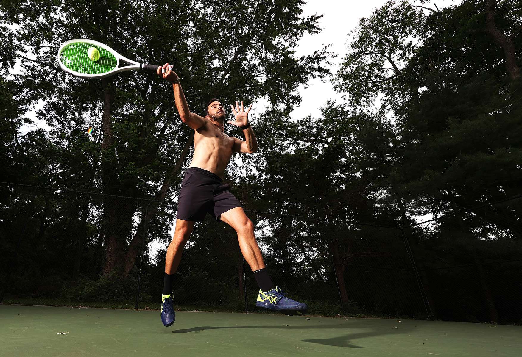 ATP Tennis player Noah Rubin of the United States trains at a friend's home on June 18, 2020 in Laurel Hollow, New York.  He hopes to qualify for the 2020 US Open which is scheduled to take place without fans beginning  on August 24th.  Athletes across the globe are now training in isolation under strict policies in place due to the Covid-19 pandemic.  