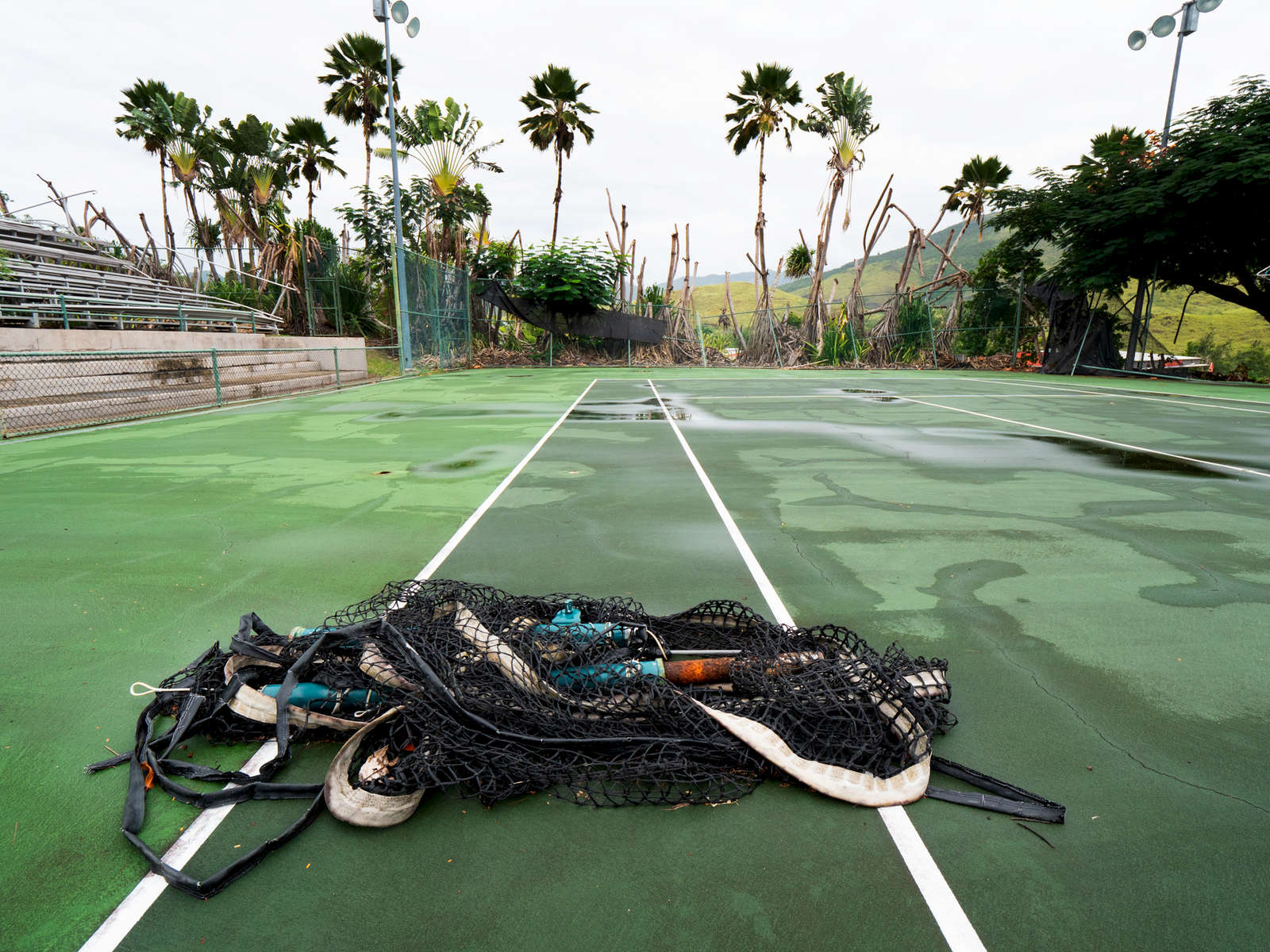 SALINAS, PUERTO RICO - NOVEMBER 14:  The Tennis court is shown at the Albergue Olympic Training Center of  Puerto Rico on November 14, 2018 in Salinas, Puerto Rico.  The Tennis courts were all damaged by Hurricane Maria and they are slowly being rebuilt.  The effort continues in Puerto Rico to remain and rebuild more than one year after the Hurricane Maria hit and devastated the island on September 20, 2017. The official number of deaths from the disaster is 2,975. 