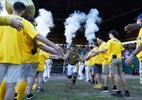 Bill Leroy #1 of the Savannah Bananas is introduced before the game between the Savannah Bananas against the Party Animals at Grayson Stadium on May 13, 2023 in Savannah, Georgia. 