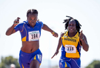 Senior athletes Kathy Anne Marshall (L) aged fifty two and Jacqueline Brathwaite aged fifty compete in the 50m dash during the Huntsman World Senior Games on October 15, 2019 in St. George, Utah. 