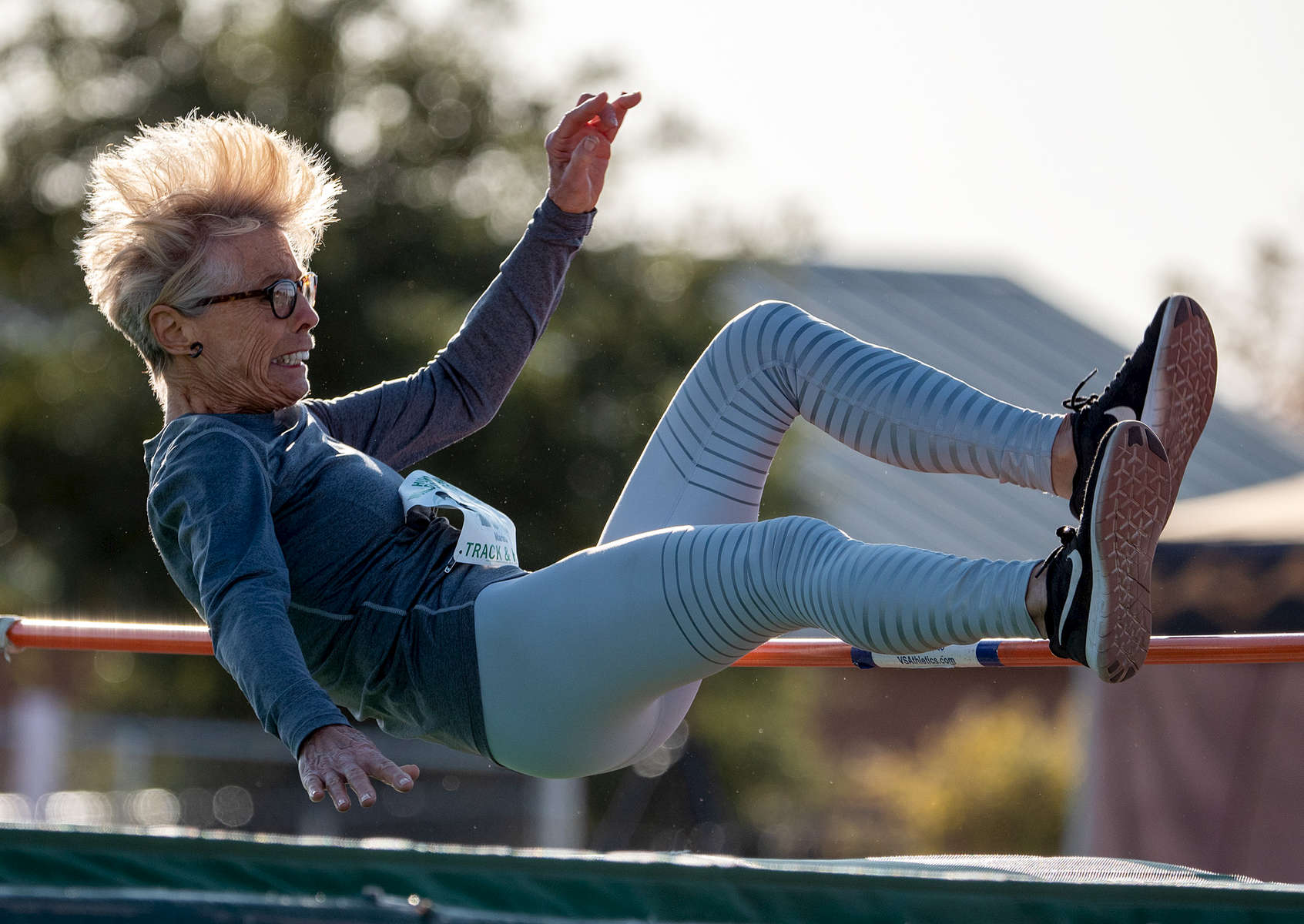 Senior athlete Marina Worsley aged seventy six competes in the high Jump event during the Huntsman World Senior Games on October 14, 2019 in St. George, Utah.