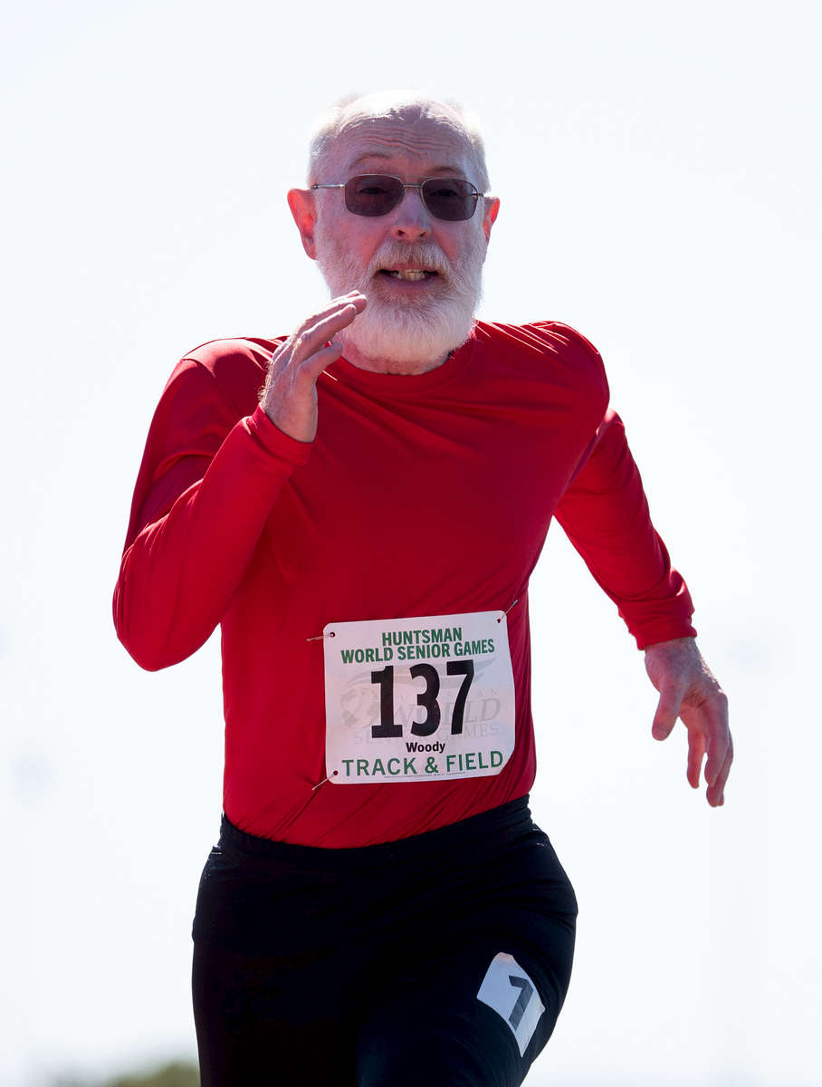 Senior athlete Woody Deitrich aged sixty six competes in the 50m dash during the Huntsman World Senior Games on October 15, 2019 in St. George, Utah. 