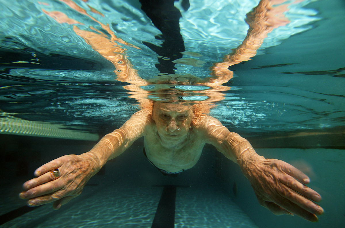 Gerson Sobel, 93, of Rockville Center, New York swims his morning laps at the Freeport Recreation Center on February 6, 2004 in Freeport, New York.