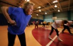 Ninety year old Dorothy Sellers of Freeport takes an aerobics class at the Freeport Recreation Center on April 22, 2004 in Freeport, New York. 
