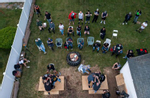 An aerial view of a backyard Arm Wrestling Challenge tournament organized by the Urban Arm Wrestling League on June 2, 2021 in Deer Park, New York. 