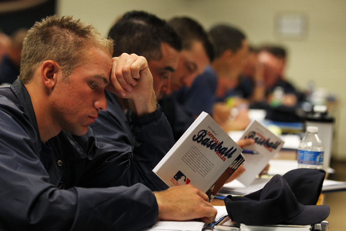  A Student studies the rules of Umpiring in a classroom session during the Jim Evans Academy of Professional Umpiring on January 28, 2011 at the Houston Astros Spring Training Complex  in Kissimmee, Florida.