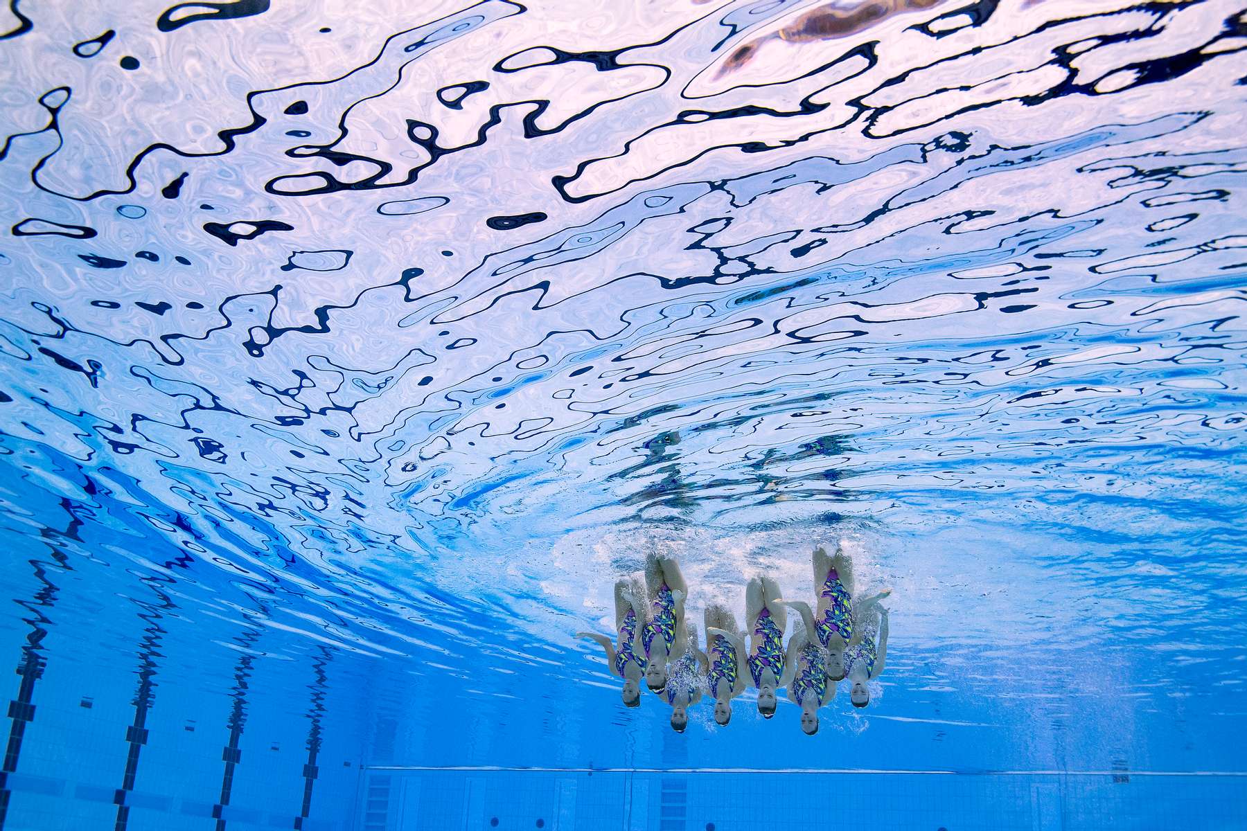 Team Canada compete in the Artistic Swimming Team Technical Routine on day fourteen of the Tokyo 2020 Olympic Games at Tokyo Aquatics Centre on August 06, 2021 in Tokyo, Japan.
