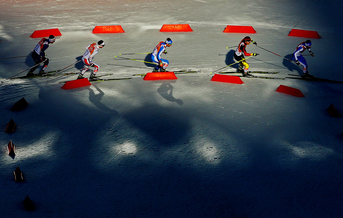 Athletes compete in the Nordic Combined Individual Gundersen Normal Hill and 10km Cross Country on day 5 of the Sochi 2014 Winter Olympics at the RusSki Gorki Nordic Combined Skiing Stadium on February 12, 2014 in Sochi, Russia. 