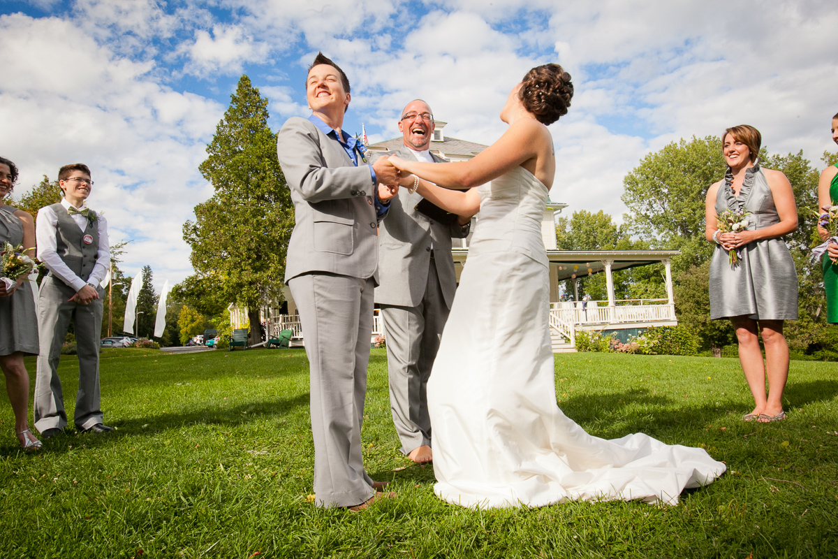 Emma and Megan are wed at Grand Isle Lake House in Vermont. by Vermont wedding photographers at Eve Event Photography