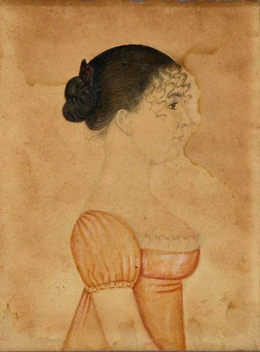 Watercolor and graphite on medium-weight, machine-made wove paper.  3 1/4{quote} x 5 1/8{quote}Before treatment image showing overall discoloration of the support and localized discoloration (liquid stains with tidelines). Private Collection 