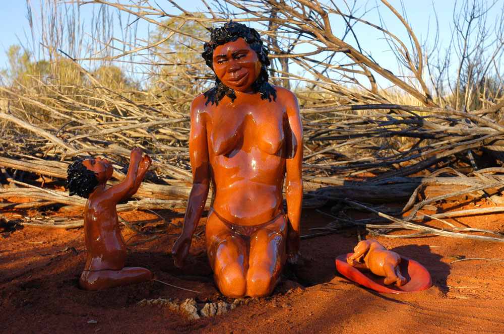 The stolen generations of Uluru. Sculptures by Hazel McKinnon. Stories collected and shared by Bob Randall. Uluru, central Australia