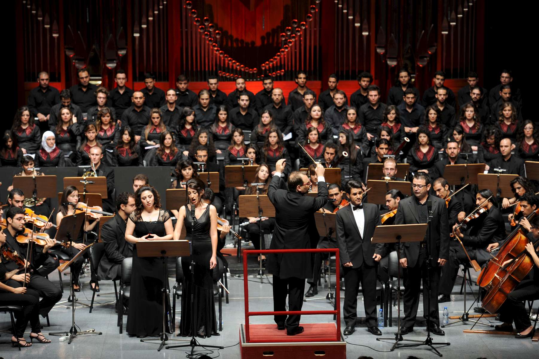 The Syrian national symphony and chorus group performs Stabat Mater by Dvorak at The Home of Al Assad Culture and Arts. 