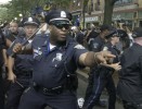 Boston police confront protesters at the 2000 Democtrat Convention in Boston.