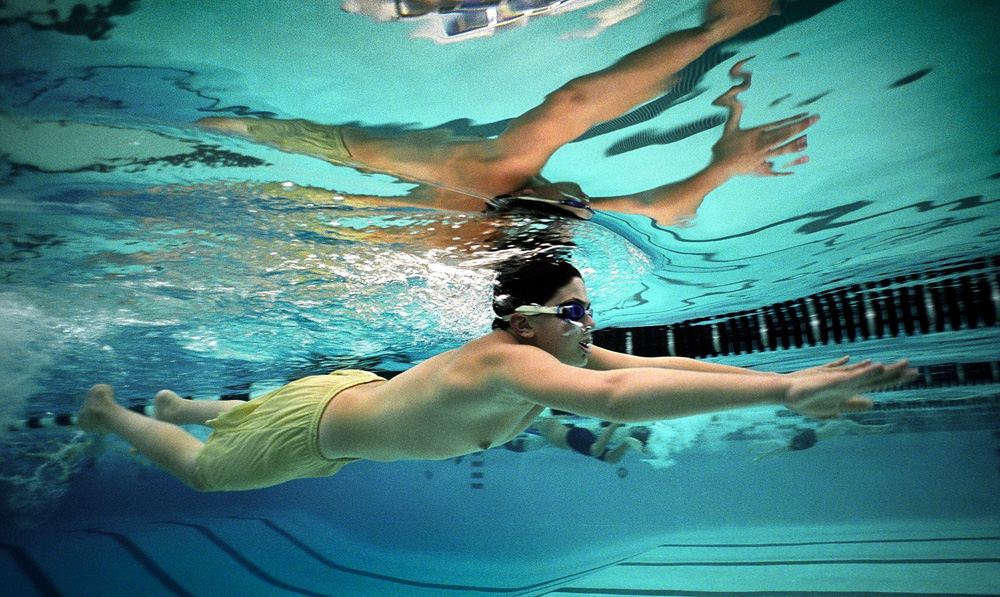 Drew Miller does the breast stroke during practice at the Haverford School in Haverford, PA.